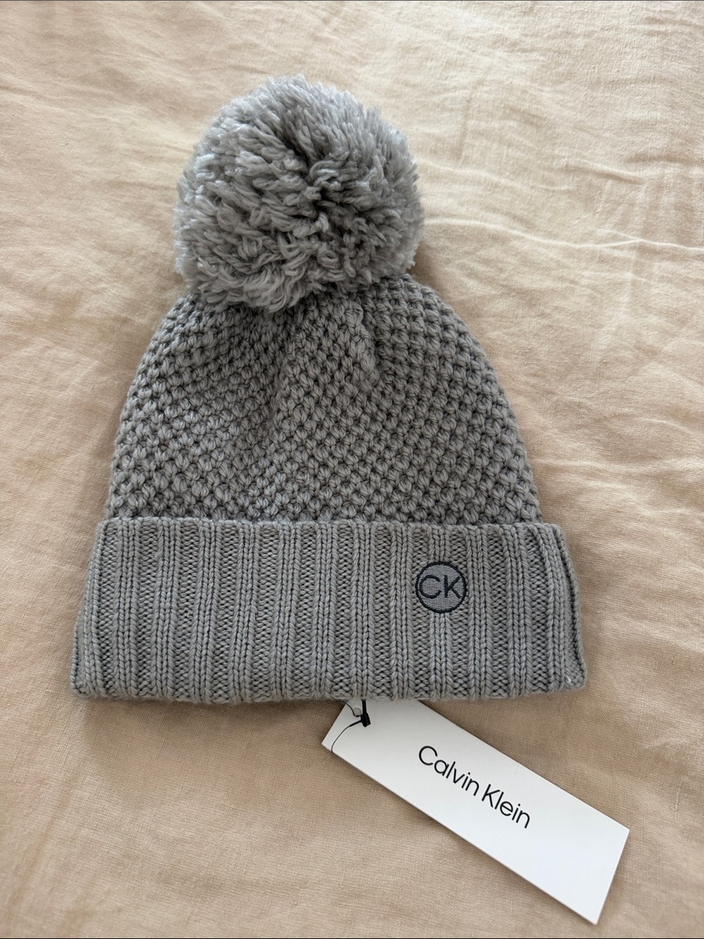 Calvin Klein Kids Light Gray Knit Pom Pom Beanie